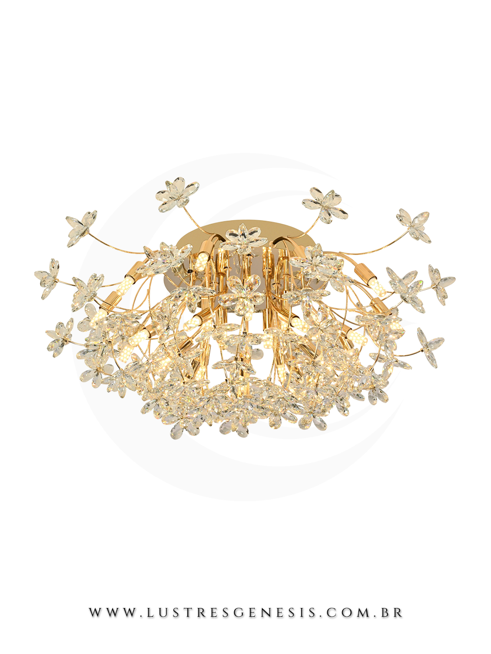 Luminaria Plafon de Cristal Moderno DCX06249 Dourado 80x31cm, Sala de Jantar, Suite Master, Banheiro, Mesa Area Gourmet